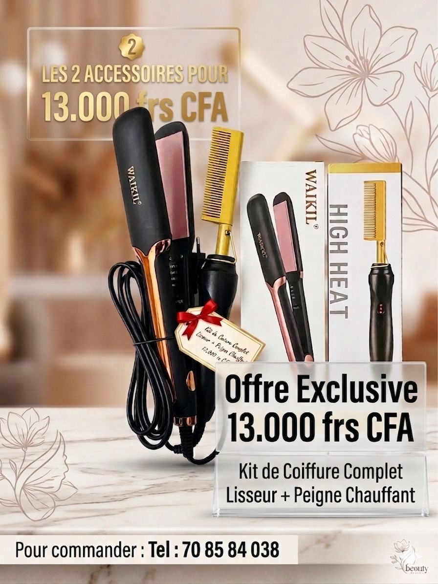 Kit de Coiffure Complet – Lisseur + Peigne Chauffant