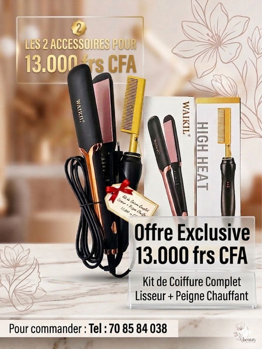Kit de Coiffure Complet – Lisseur + Peigne Chauffant
